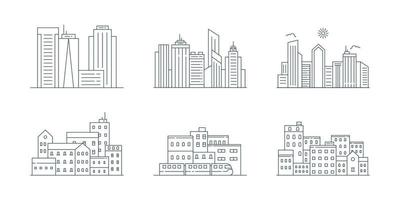 stadsbild och stadslandskap linjekonst. uppsättning av landskap linjekonst illustration. vektor