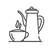 Kaffeekanne und Tasse. heisses Getränk. strichzeichnungsvektor.symbol für eine mobile anwendung oder website.isoliert auf weißem hintergrund. vektor