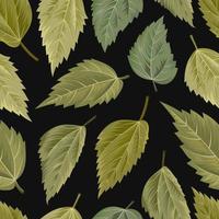 nahtloses Muster mit Blättern auf dunklem Hintergrund vektor