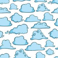 sömlösa mönster av blått moln med doodle stil vektor