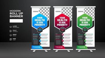 moderne und kreative medizinische rollup-banner-vorlage für das gesundheitswesen vektor