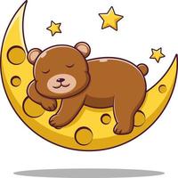 süßer Cartoon-Teddybär, der auf dem Mond schläft, Vektor-Cartoon-Illustration, Cartoon-Clipart vektor