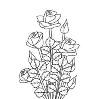 Rose Blume stilvolle trendige Vektorlinie Kunst Malseite mit Blättern vektor