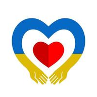 ukrainische Flagge. ein blau-gelbes Herz in der Umarmung zweier Hände. bete für die Ukraine vektor
