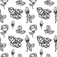 en sömlös, handritad doodleteckning av en ros i skissstil. rosor med löv och knoppar. blommor. svart konturritning. symbol. alla hjärtans dag. vektorbild av rosor på vit bakgrund vektor