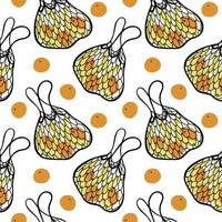 nahtloses muster von netztaschen mit orangen und bananen. Elemente im Doodle-Stil. Öko-Taschen. Mesh-Taschen. Ökologie. helle Früchte. geeignet für Textilien, Verpackungen vektor