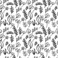 ein nahtloses Muster aus handgezeichneten Pflanzenelementen. kleine Blumen, Zweige, Blätter. Frühling. Blumen. geeignet für Textilien und Verpackungen vektor