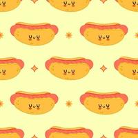 süßer lustiger Hotdog-Mustercharakter. vektor hand gezeichnete karikatur kawaii charakter illustration symbol. isoliert auf weißem Hintergrund. Hot-Dog-Charakter-Konzept