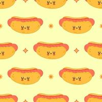 söt rolig hotdog mönster karaktär. vektor handritad tecknad kawaii karaktär illustration ikon. isolerad på vit bakgrund. korv karaktär koncept