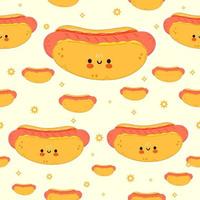 süßer lustiger Hotdog-Mustercharakter. vektor hand gezeichnete karikatur kawaii charakter illustration symbol. isoliert auf weißem Hintergrund. Hot-Dog-Charakter-Konzept