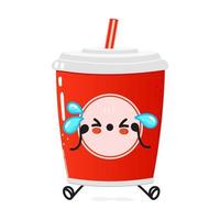 süßer trauriger roter plastikbecher kaltgetränk cola und strohcharakter. vektor hand gezeichnete karikatur kawaii charakter illustration symbol. isoliert auf weißem Hintergrund. traurige rote plastikbecher kaltes getränk cola und stroh