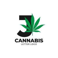 Buchstabe j mit Cannabisblatt-Vektorlogo-Designelement vektor