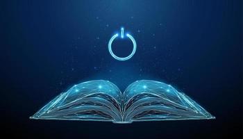 abstraktes blaues offenes Buch mit Netzschalter vektor