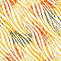 abstrakte Blätter nahtloses Muster mit Zebradruck, weißes Zebrahautmuster