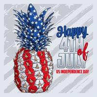 frische ananas mit usa-flaggenmuster für den amerikanischen unabhängigkeitstag und den veteranentag am 4. juli vektor