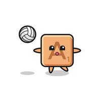 karaktär tecknad av scrabble spelar volleyboll vektor