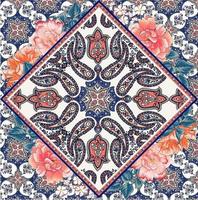 bandana-muster mit paisley und floralen elementen. Florales Taschentuch mit quadratischem Design, perfekt für Stoff, Dekoration oder Papier vektor