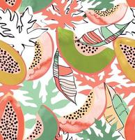 tropiskt mönster gjort med papayafrukter och papayablad, med rolig och färgglad bakgrund perfekt för tyger och dekoration vektor