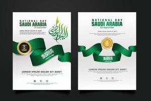 Saudiarabien glad nationaldag bakgrundsmall med arabisk kalligrafi. vektor