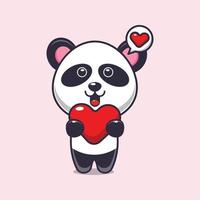 söt panda seriefigur håller kärlekshjärta vektor
