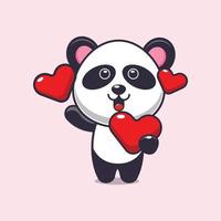 söt panda seriefigur håller kärlekshjärta på alla hjärtans dag vektor