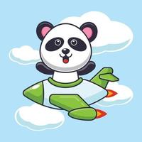söt panda maskot seriefigur rida på plan jet vektor