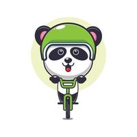 niedliche panda-maskottchen-zeichentrickfigur fahrt auf dem fahrrad vektor