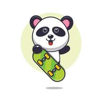 söt panda maskot seriefigur med skateboard vektor