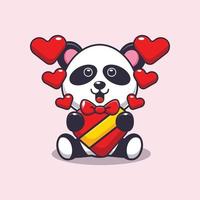 niedliche glückliche panda-zeichentrickfigur am valentinstag vektor