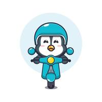 söt pingvin maskot seriefigur rida på skoter vektor