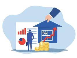 affärsman söker information för att investera i fastigheter eller bostadspriset stiger upp konceptvektor vektor