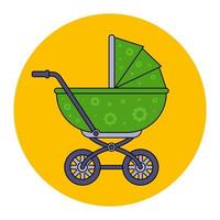 schwarze Ikone des Kinderwagens mit Baby. flache vektorillustration. vektor