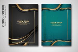 Vektor zwei Set von Cover-Design-Vorlagen mit luxuriösen und eleganten Wellen-, Kreis- und Überlappungsschichten Hintergrund mit Glitzereffekt. realistisch strukturiert im hintergrund