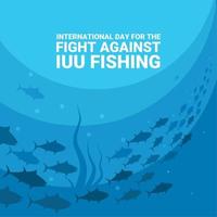 vektorillustration, fiskskola under havet, som en banderoll, affisch eller mall internationella dagen för kampen mot iuu-fiske. vektor