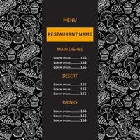 Menü-Fast-Food-Café-Restaurant-Design-Vorlage. Flyer mit handgezeichneter Grafik mit Junk-Food-Illustration im Hintergrund.