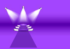 podium für showprodukt mit hellem weißem licht von strahlern studio lila farbe hintergrund vektorillustration kopierraum für text vektor