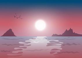 Grafik Zeichnung Design Landschaftsansicht Strand bei Sonnenuntergang und der Mond-Vektor-Illustrator vektor