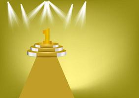 nummer 1 goldfarbe auf goldenem podium ist der gewinner ist in der ersten vektorillustration mit goldfarbenem hintergrundkopienraum