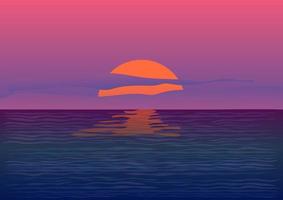 Landschaftsansicht, die Sonnenuntergang oder Sonnenaufgang am Strand für Hintergrundvektorillustrationskonzept romantische Natur zeichnet vektor