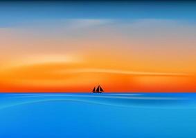 Grafikbild Zeichnung Landschaftsansicht Ozean Natur im Freien und Dämmerung Silhouette nach Sonnenuntergang Vektor-Illustration vektor