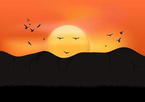 grafik bild ritning solnedgång och bergslandskap visa utomhus vektor