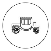 Kutsche Brougham Wagen Eleganz Transport Vintage Style Symbol im Kreis rund schwarz Farbe Vektor Illustration Bild Umriss Konturlinie dünnen Stil