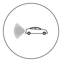 Autoradio signalisiert Sensor Smart Technology Autopilot zurück Richtungssymbol im Kreis rund schwarz Farbe Vektor Illustration Bild Umriss Konturlinie dünnen Stil