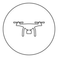 Drohne mit Kamerasymbol im Kreis rund schwarz Farbe Vektor Illustration Bild Umriss Konturlinie dünnen Stil