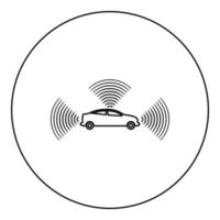 bilradio signaler sensor smart teknik autopilot ikon i alla riktningar i cirkel rund svart färg vektor illustration bild kontur kontur linje tunn stil