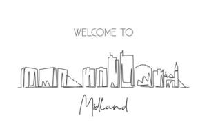 einzelne eine linie, die die skyline der midland-stadt, texas, zeichnet. welthistorische Stadtlandschaft. beste Urlaubszielpostkarte. Bearbeitbarer Strich trendige kontinuierliche Linie zeichnen Grafikdesign-Vektorillustration vektor