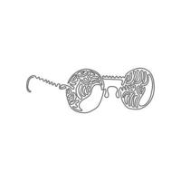 Vintage-Brille mit durchgehender Strichzeichnung. runde Brille mit schwarzem Rand. Seite der Kurzsichtigkeitsbrille, runder Rahmen, mit schwarzen Brillenbeinen. Swirl-Curl-Stil. eine linie zeichnen grafikdesignvektor vektor