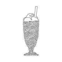 einzelne Linie, die köstliche Milchshakes in Gläsern mit Strohhalmen zeichnet. süße kalte leckere getränke. leckeres Dessertgetränk. Swirl-Curl-Stil. moderne grafische vektorillustration des ununterbrochenen zeichnendesigns vektor