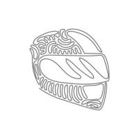 einzelne einzeilige zeichnung motorradsporthelm. Racer-Helm-Logo. motorsport auto kart renntransport sicherheitskonzept. Swirl-Curl-Stil. ununterbrochene Linie zeichnen grafische Vektorillustration des Designs vektor