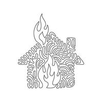 Symbol für eine einzelne Linie mit Feuerlinie. Hausbau in Flammen. versicherungssymbol aus finanzieller sicherheit, sicherheit, schaden. Swirl-Curl-Stil. ununterbrochene Linie zeichnen grafische Vektorillustration des Designs vektor